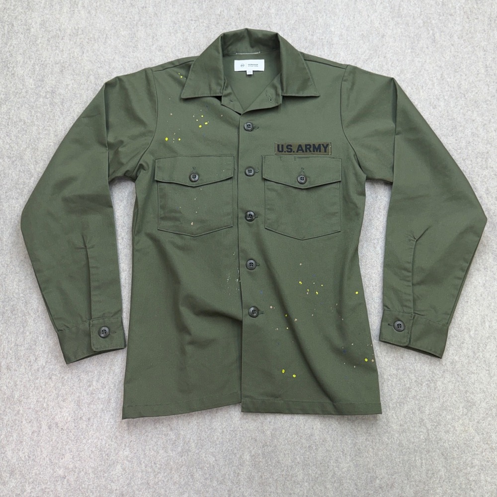 AG Adriano Goldschmied Workshop Shirt XS/S Green Vintage Military Paint Splatter
